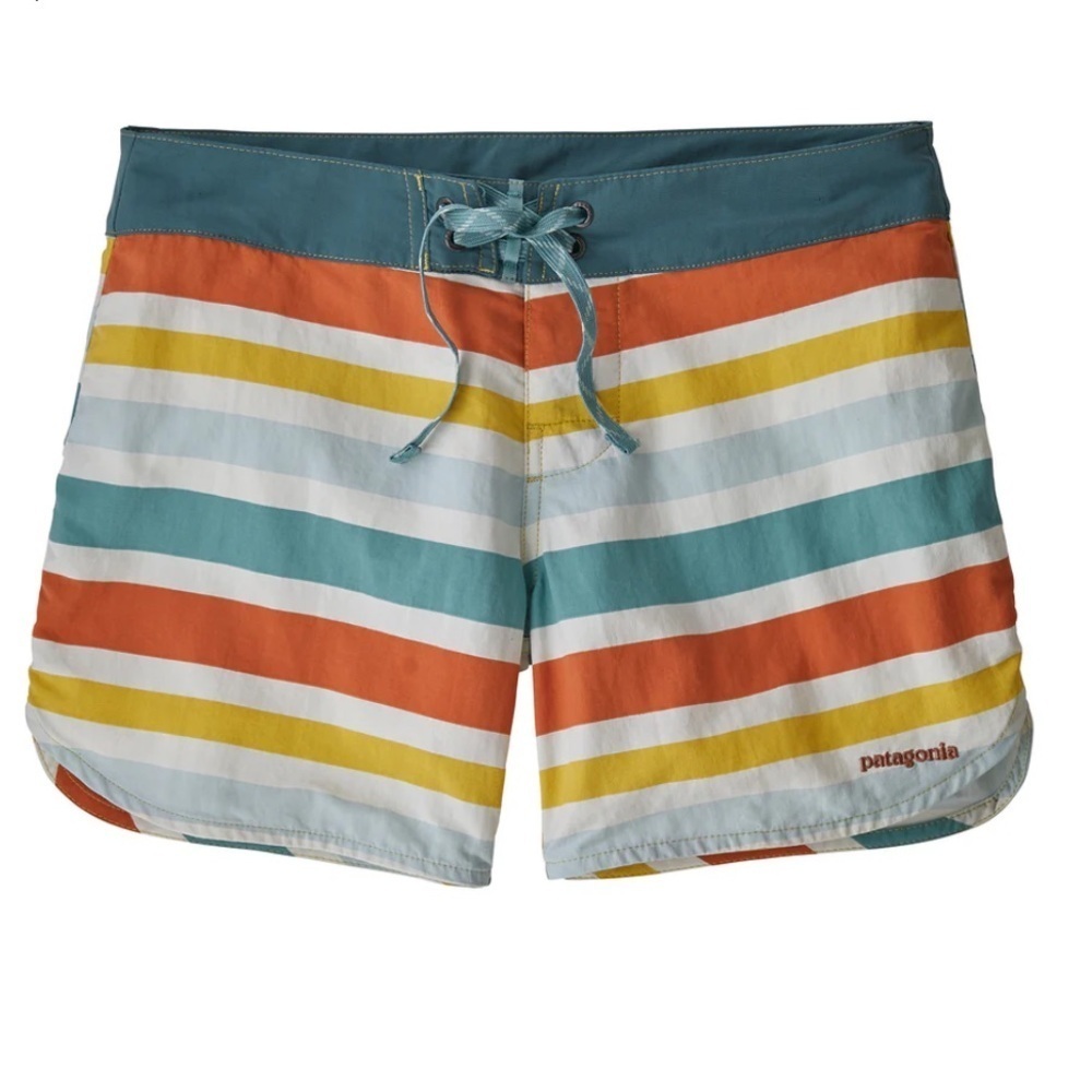 Patagonia Wavefarer Women's Striped Board Shorts - Blue, Orange, Yellow size 10